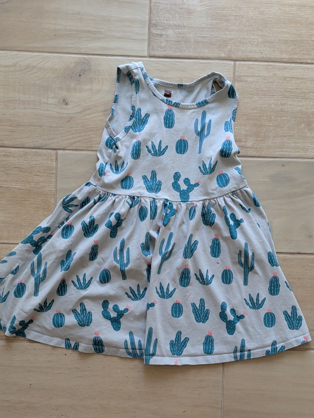 Tea Collection Cream Tank Dress with Teal Cactus Print